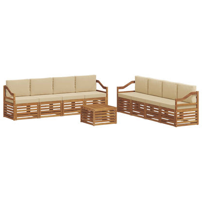 Set divani 9 pcs Naturale e Beige Legno di Acacia Massello