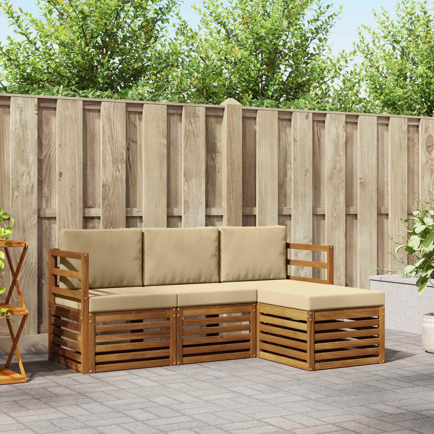 Set di divani da esterno con cuscino 4 pcs Naturale e Beige | homemem39