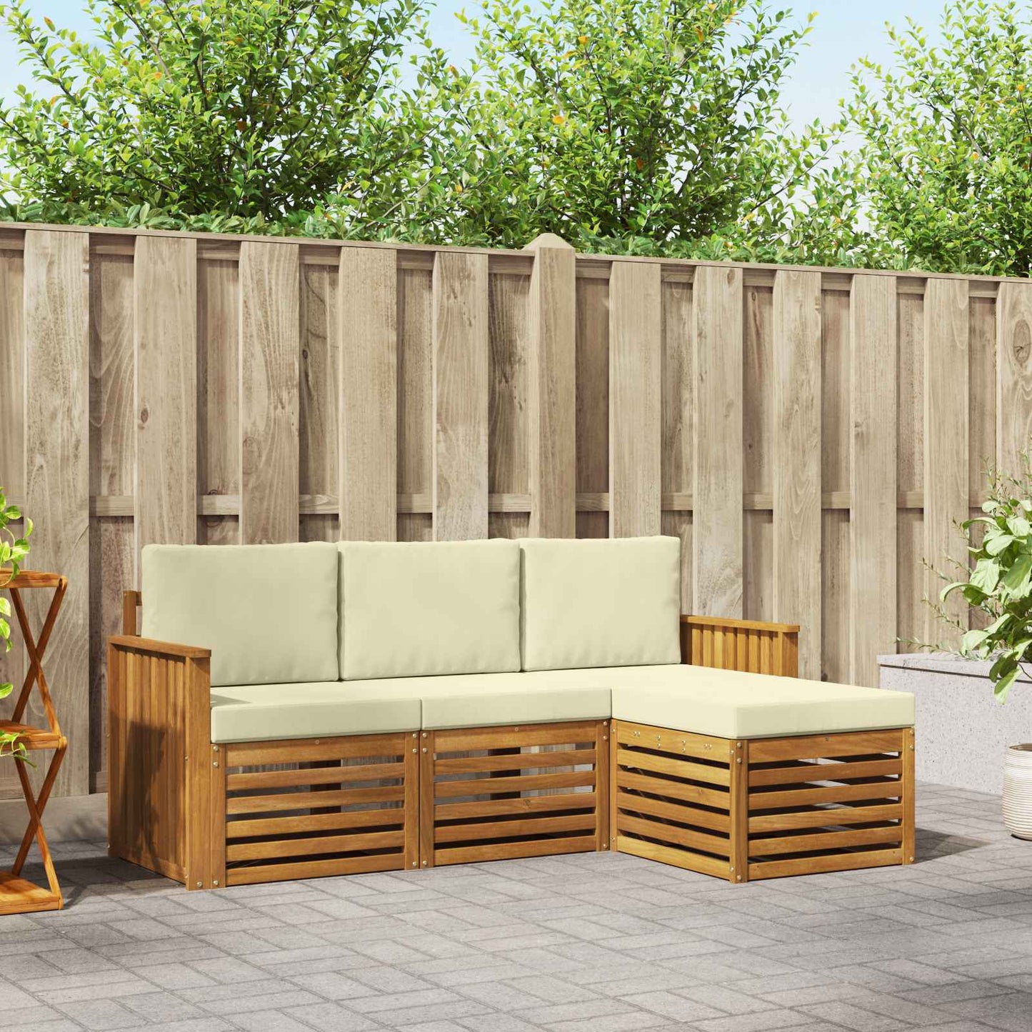 Set di divani da esterno con cuscino 4 pcs Naturale e Crema