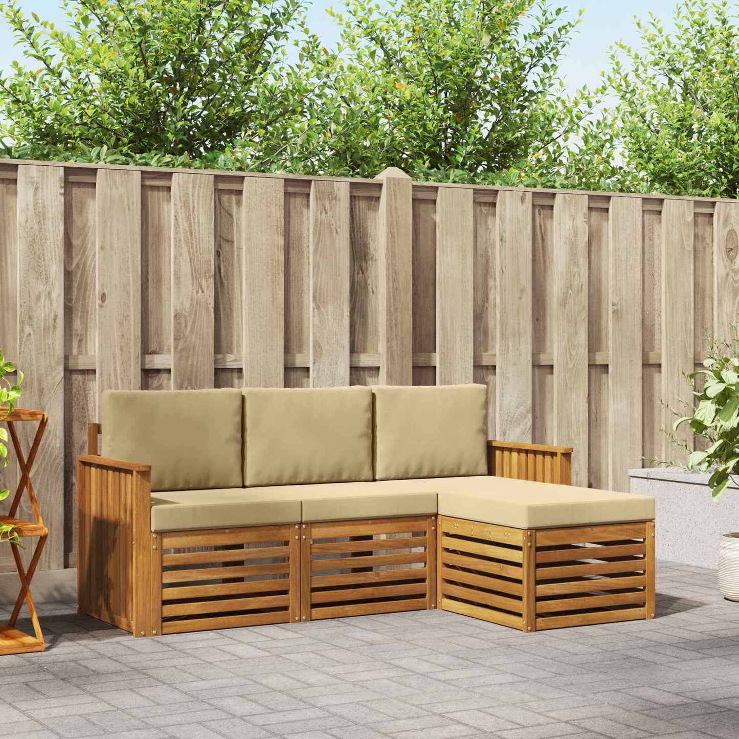 Set di divani da esterno con cuscino 4 pcs Naturale e Beige | homemem39