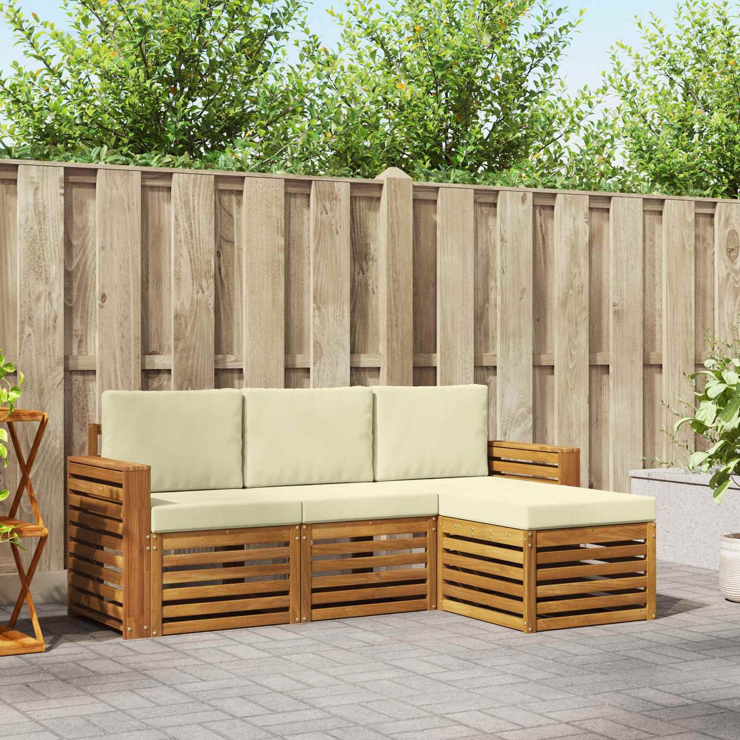 Set di divani da esterno con cuscino 4 pcs Naturale e Crema | homemem39