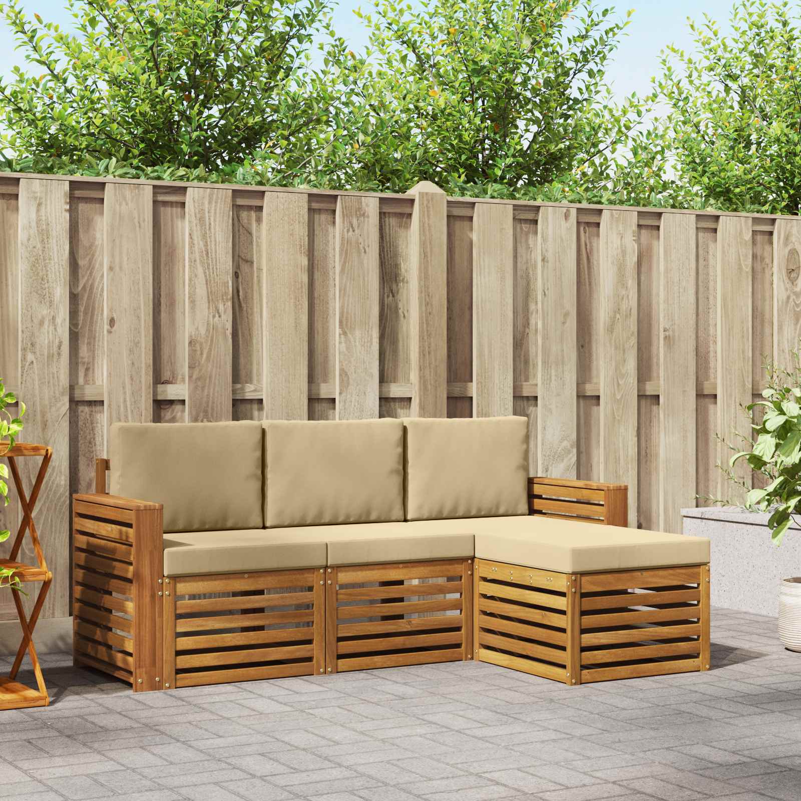 Set di divani da esterno con cuscino 4 pcs Naturale e Beige | homemem39