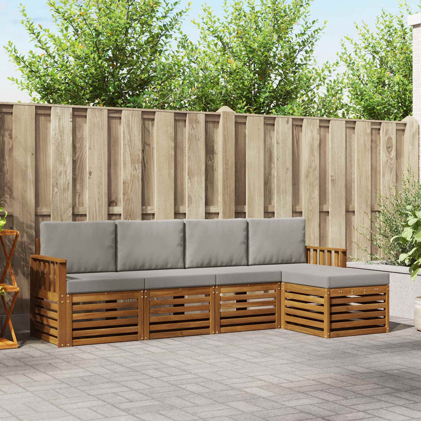 Set di divani da esterno 5 pcs Grigio Naturale e Chiaro | homemem39