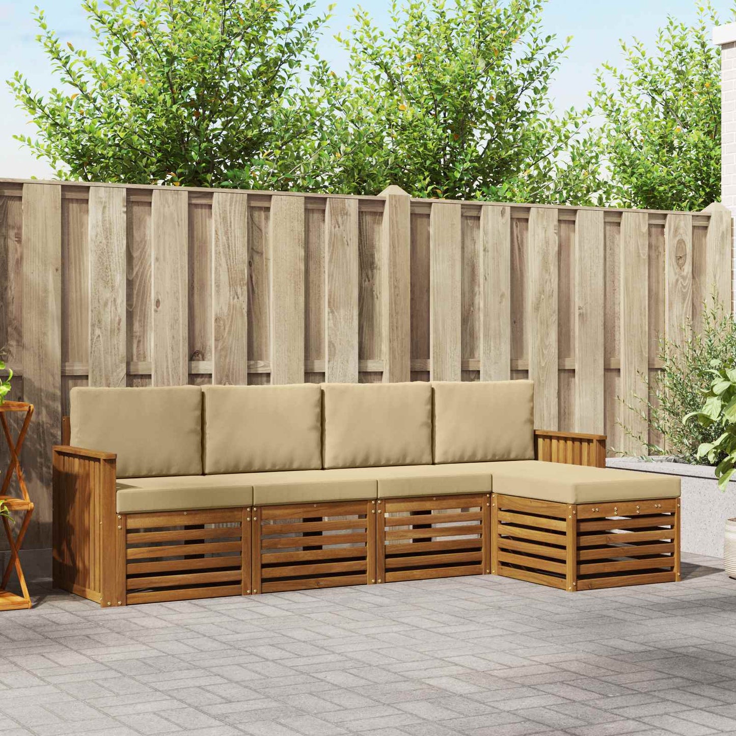 Set di divani da esterno con cuscino 5 pcs Naturale e Beige