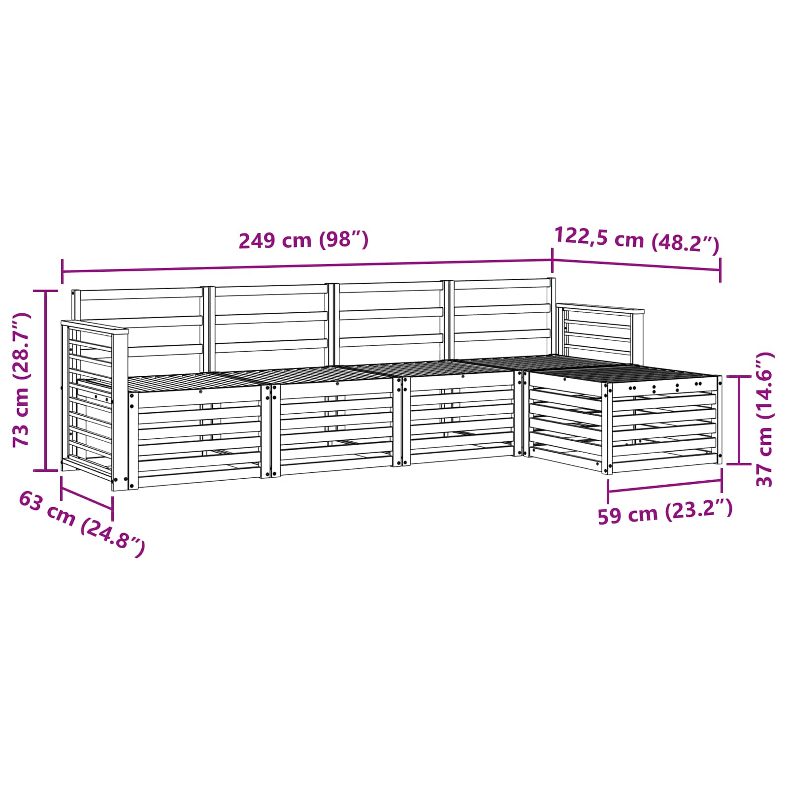 Set divani 5 pcs Naturale Legno di Acacia Massello | homemem39