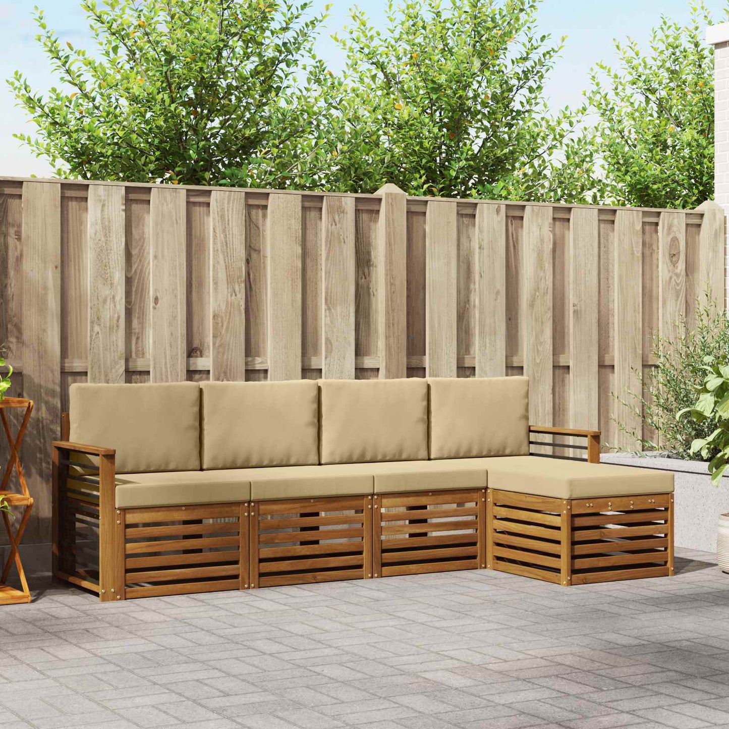 Set di divani da esterno con cuscino 5 pcs Naturale e Beige