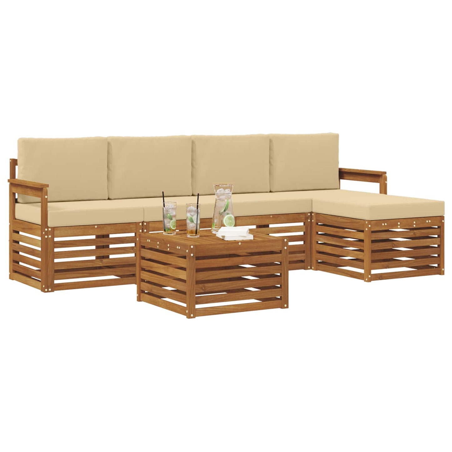 Set di divani da esterno con cuscino 6 pcs Naturale e Beige