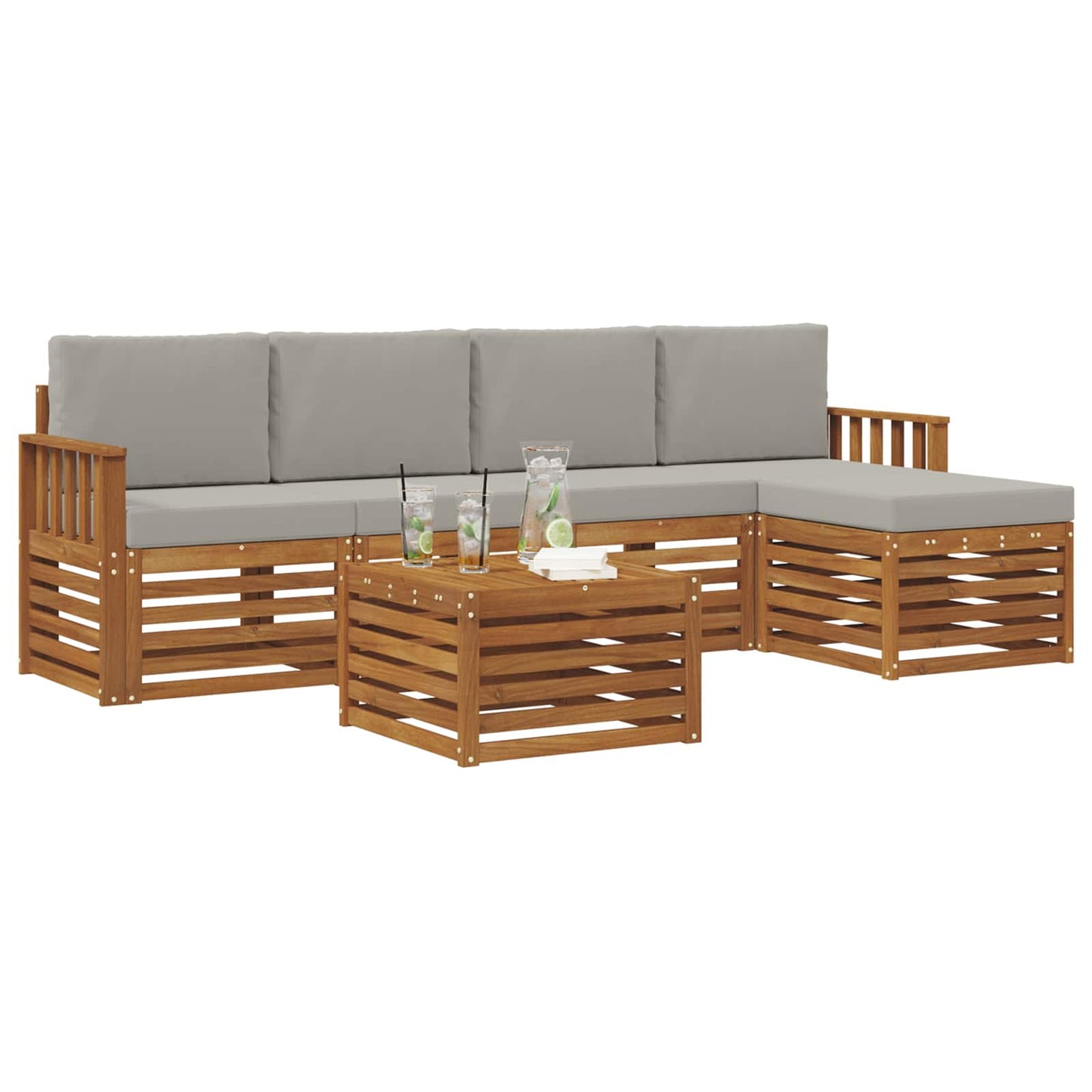 Set di divani da esterno 6 pcs Grigio Naturale e Chiaro