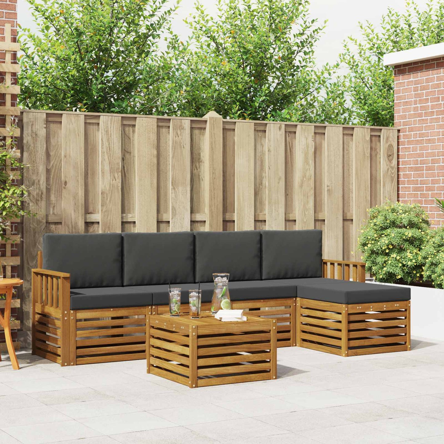 Set di divani da esterno con cuscino 6 pcs Naturale e Antracite