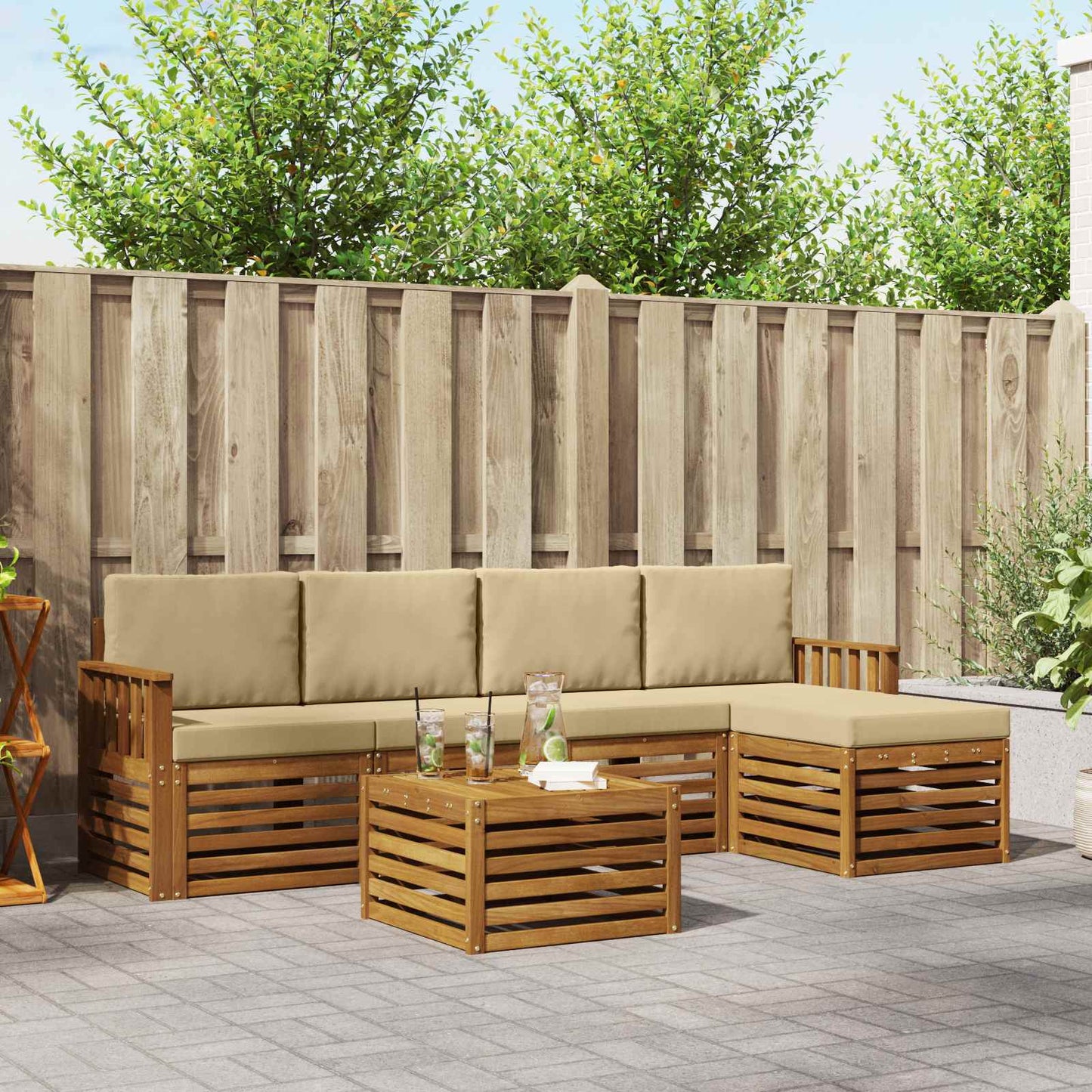 Set di divani da esterno con cuscino 6 pcs Naturale e Beige