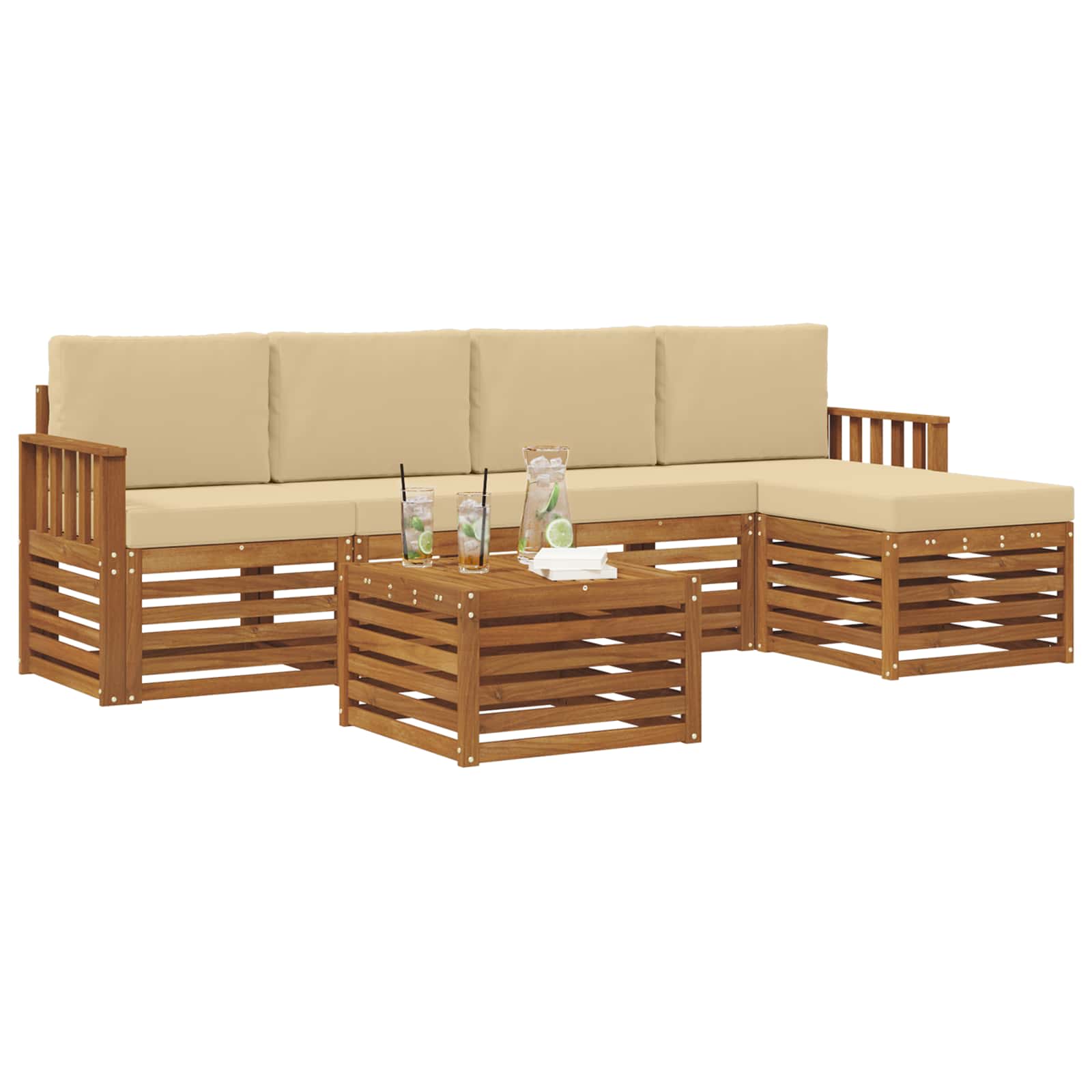 Set di divani da esterno con cuscino 6 pcs Naturale e Beige | homemem39