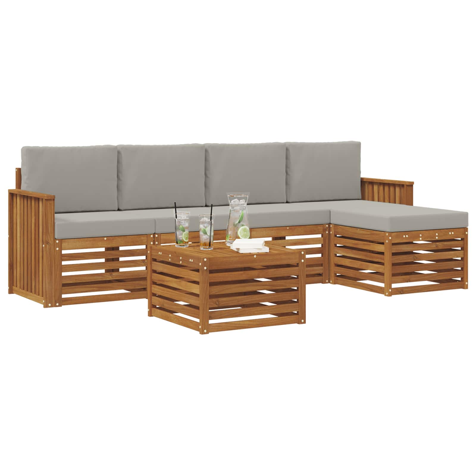 Set di divani da esterno 6 pcs Grigio Naturale e Chiaro | homemem39