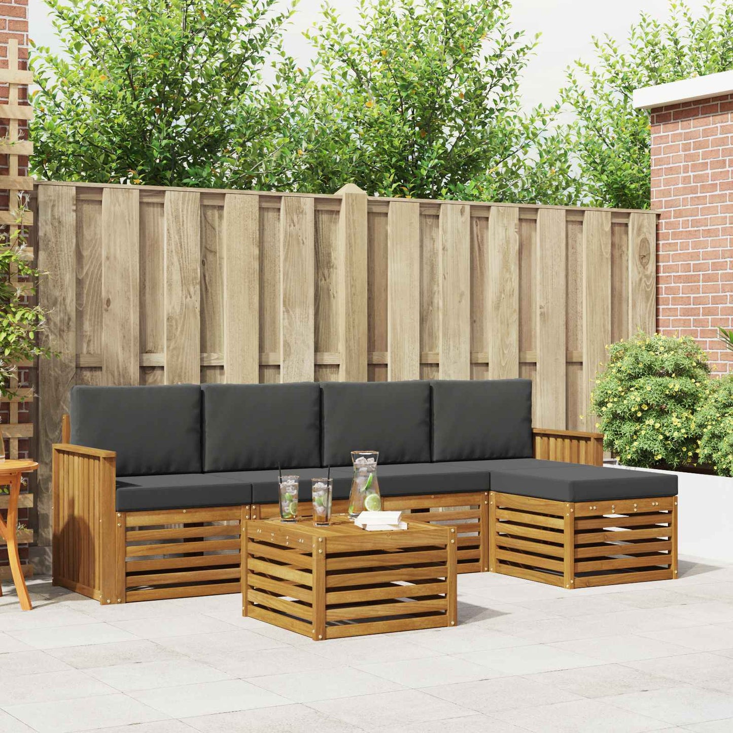 Set di divani da esterno con cuscino 6 pcs Naturale e Antracite | homemem39