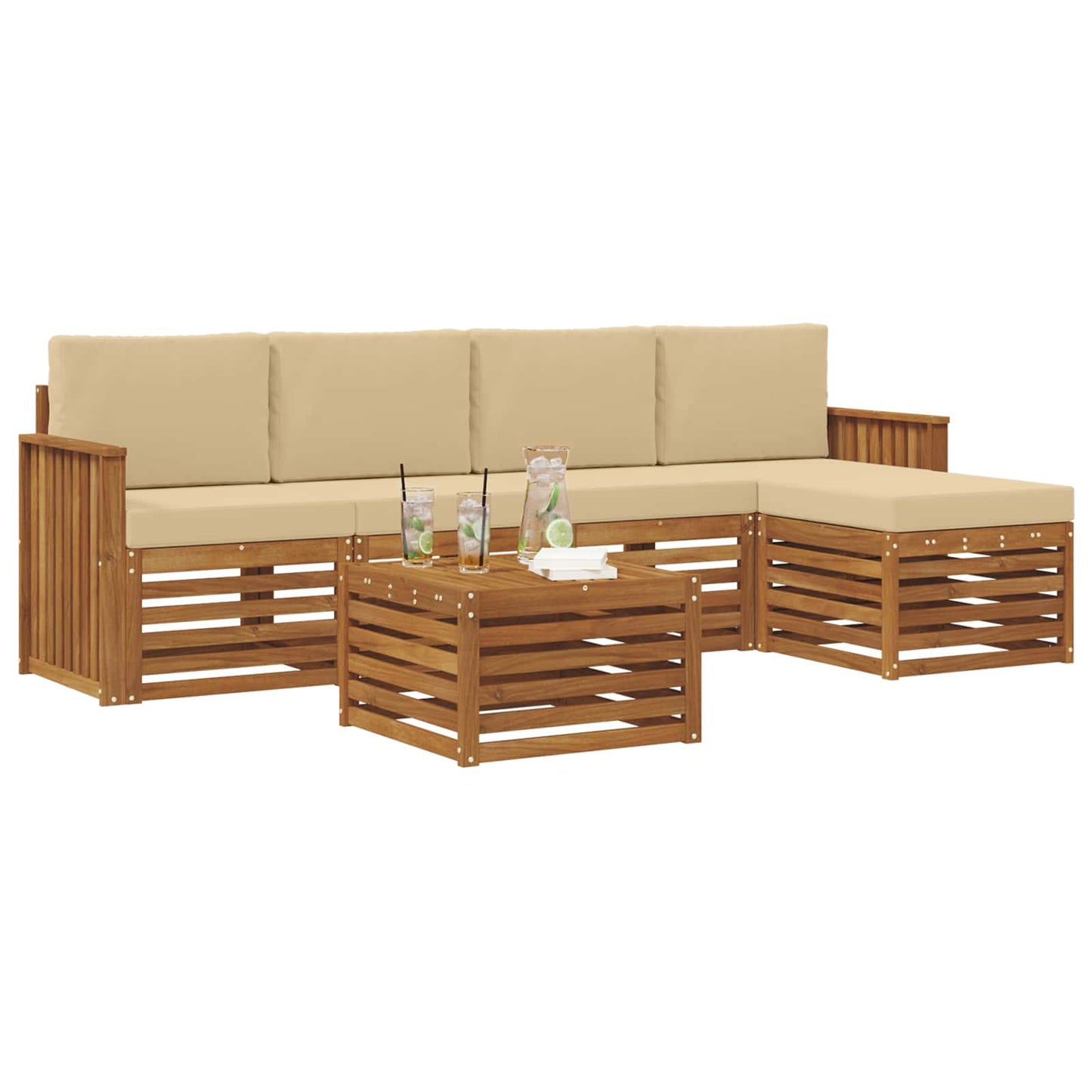 Set di divani da esterno con cuscino 6 pcs Naturale e Beige