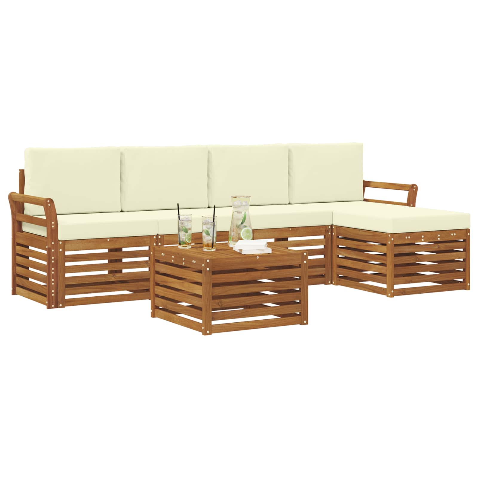 Set di divani da esterno con cuscino 6 pcs Naturale e Crema | homemem39