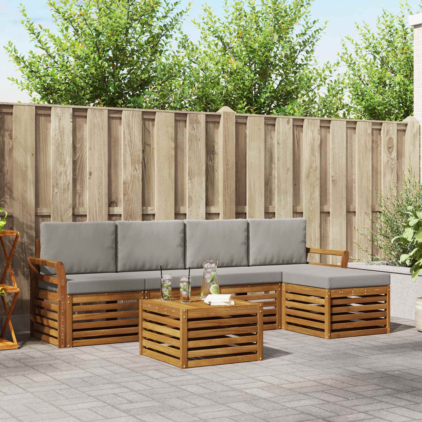 Set di divani da esterno 6 pcs Grigio Naturale e Chiaro | homemem39