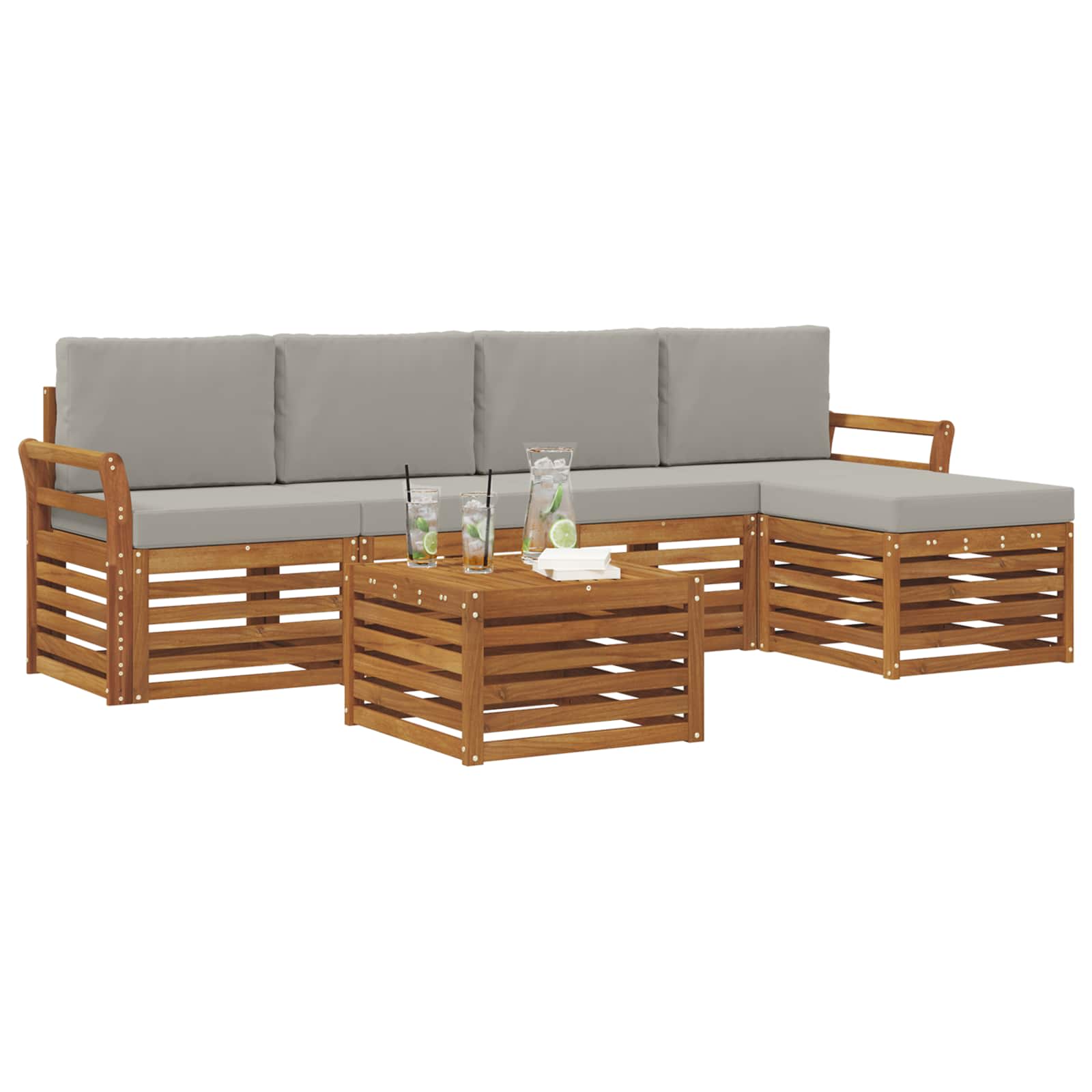 Set di divani da esterno 6 pcs Grigio Naturale e Chiaro | homemem39