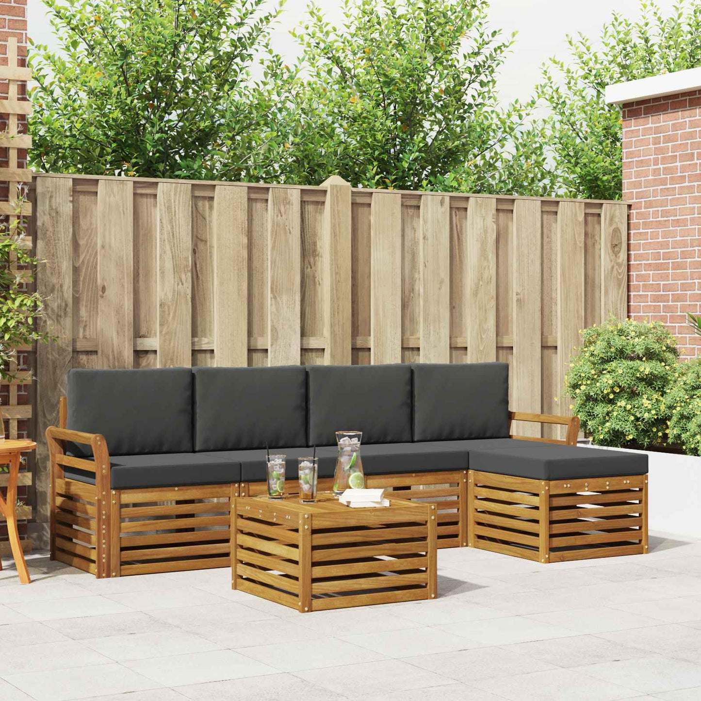 Set di divani da esterno con cuscino 6 pcs Naturale e Antracite