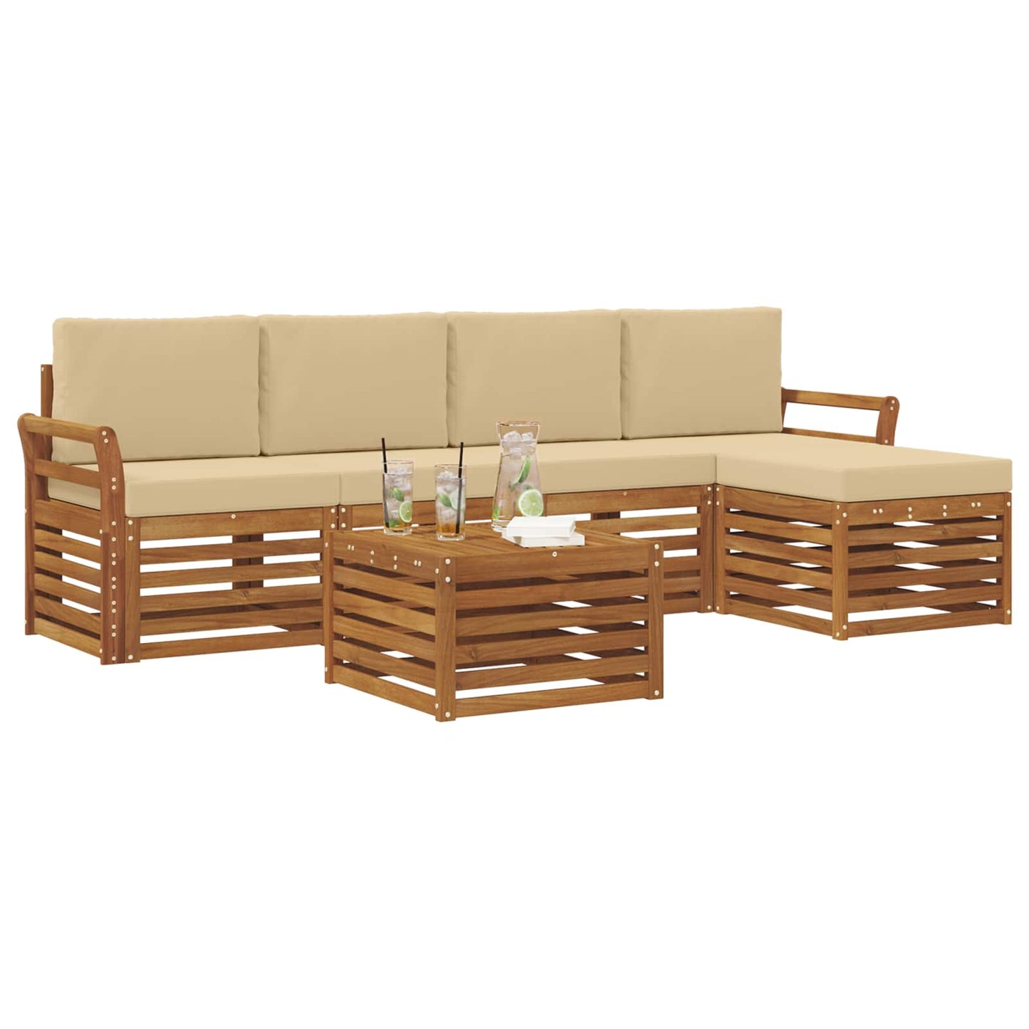 Set di divani da esterno con cuscino 6 pcs Naturale e Beige | homemem39