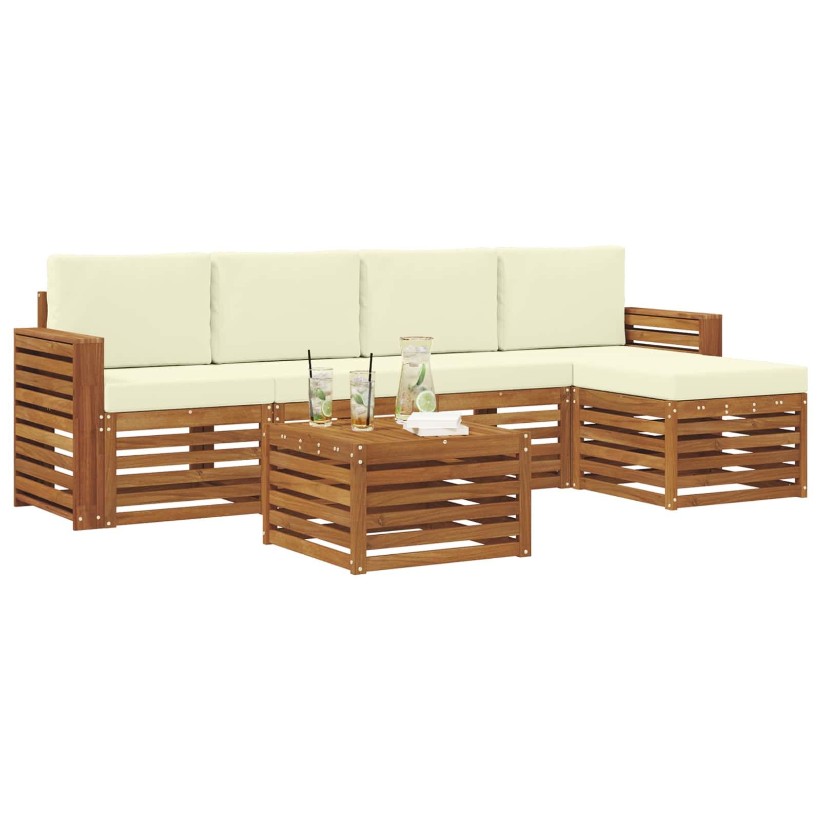 Set di divani da esterno con cuscino 6 pcs Naturale e Crema | homemem39