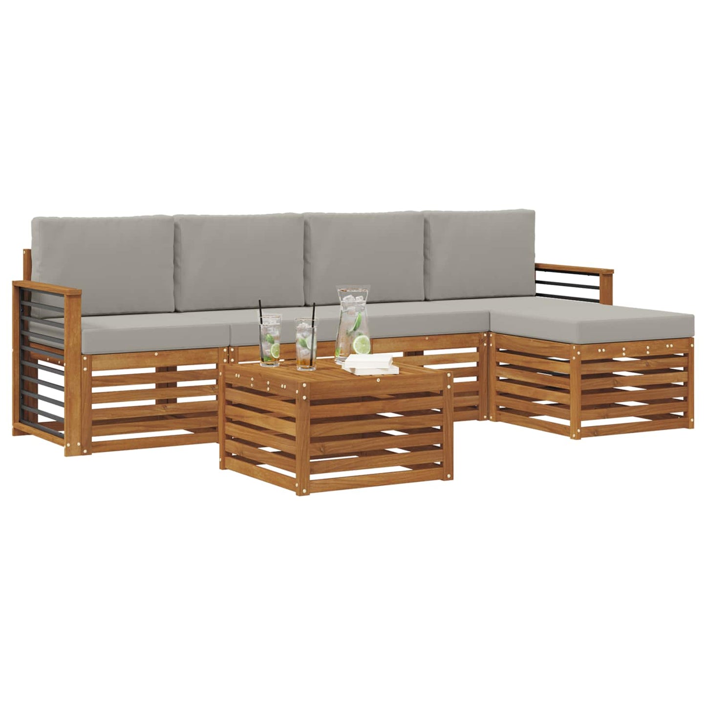 Set di divani da esterno 6 pcs Grigio Naturale e Chiaro