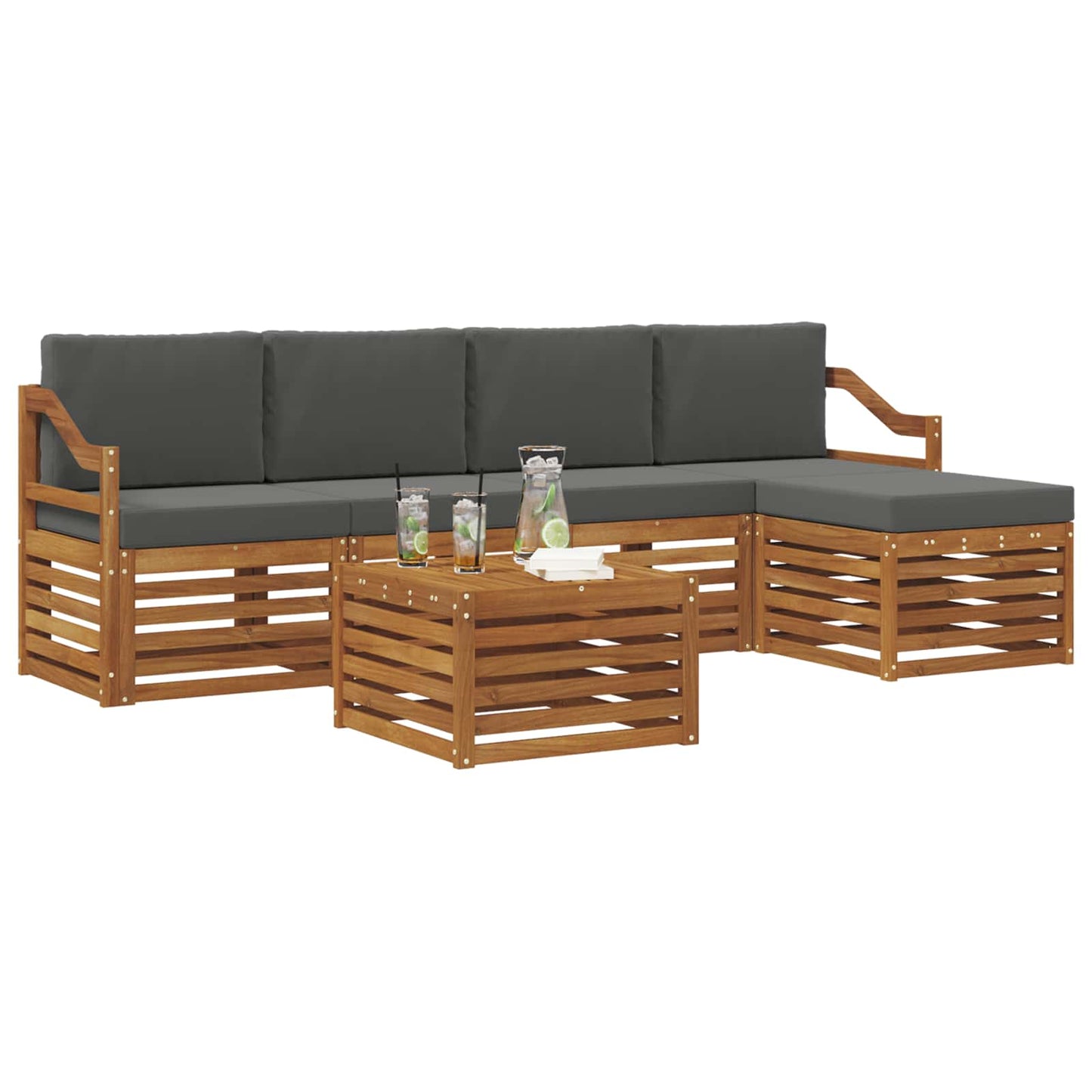 Set di divani da esterno con cuscino 6 pcs Naturale e Antracite