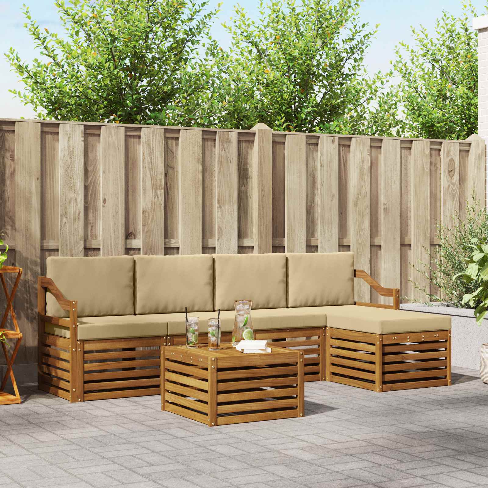 Set di divani da esterno con cuscino 6 pcs Naturale e Beige | homemem39