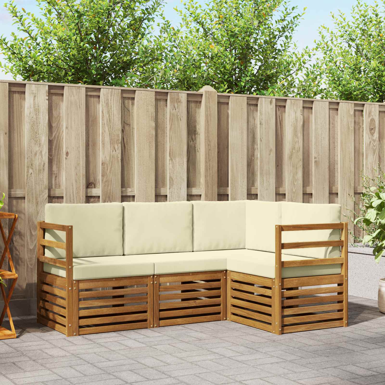 Set divani 4 pcs Naturale e Crema Legno di Acacia Massello | homemem39