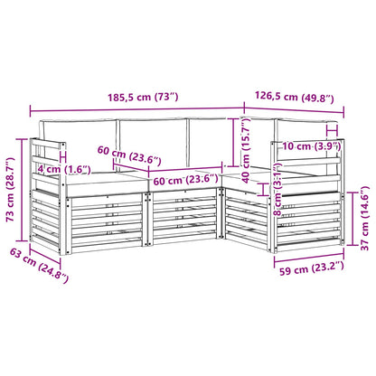 Set divani 4 pcs Naturale e Antracite Legno di Acacia Massello