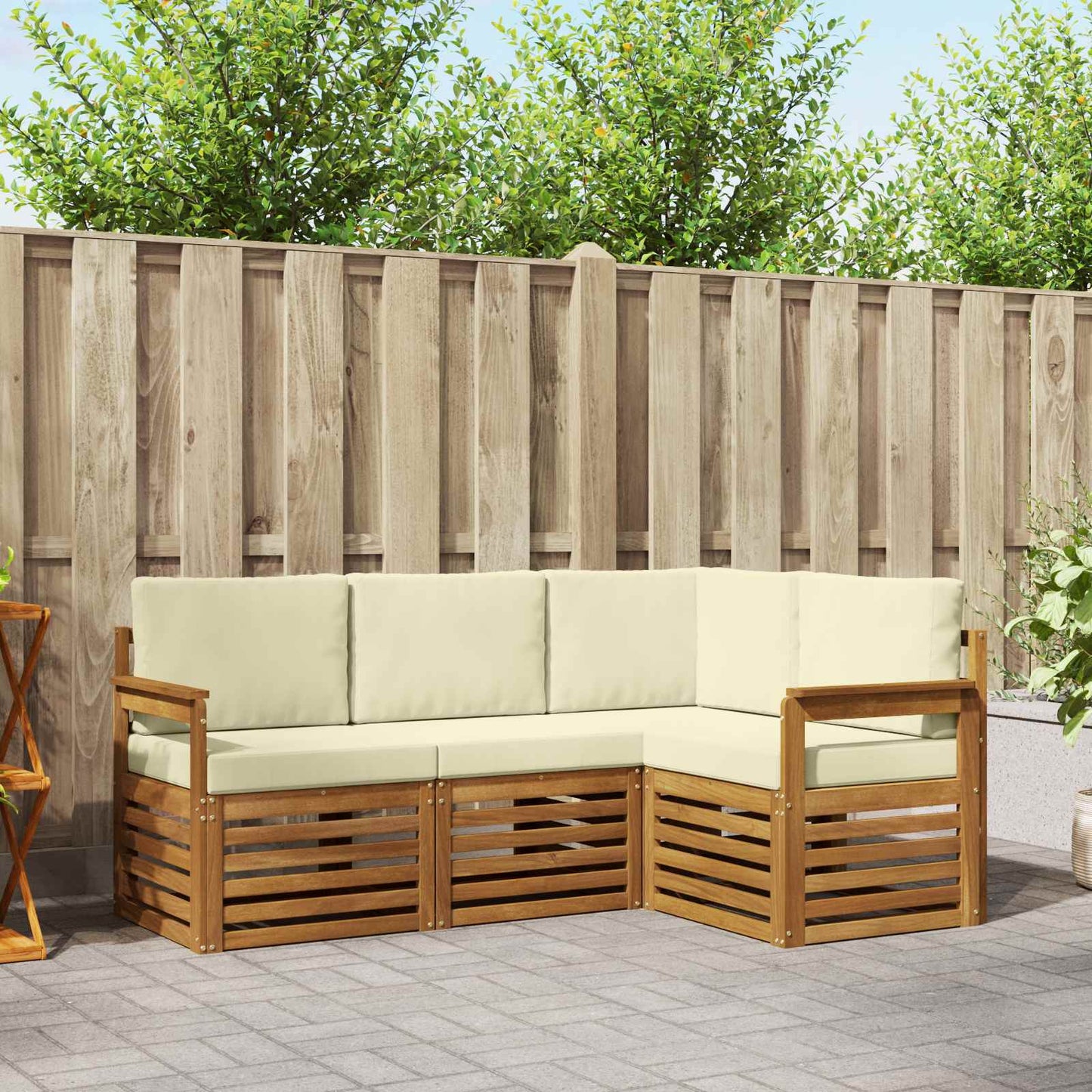 Set divani 4 pcs Naturale e Crema Legno di Acacia Massello