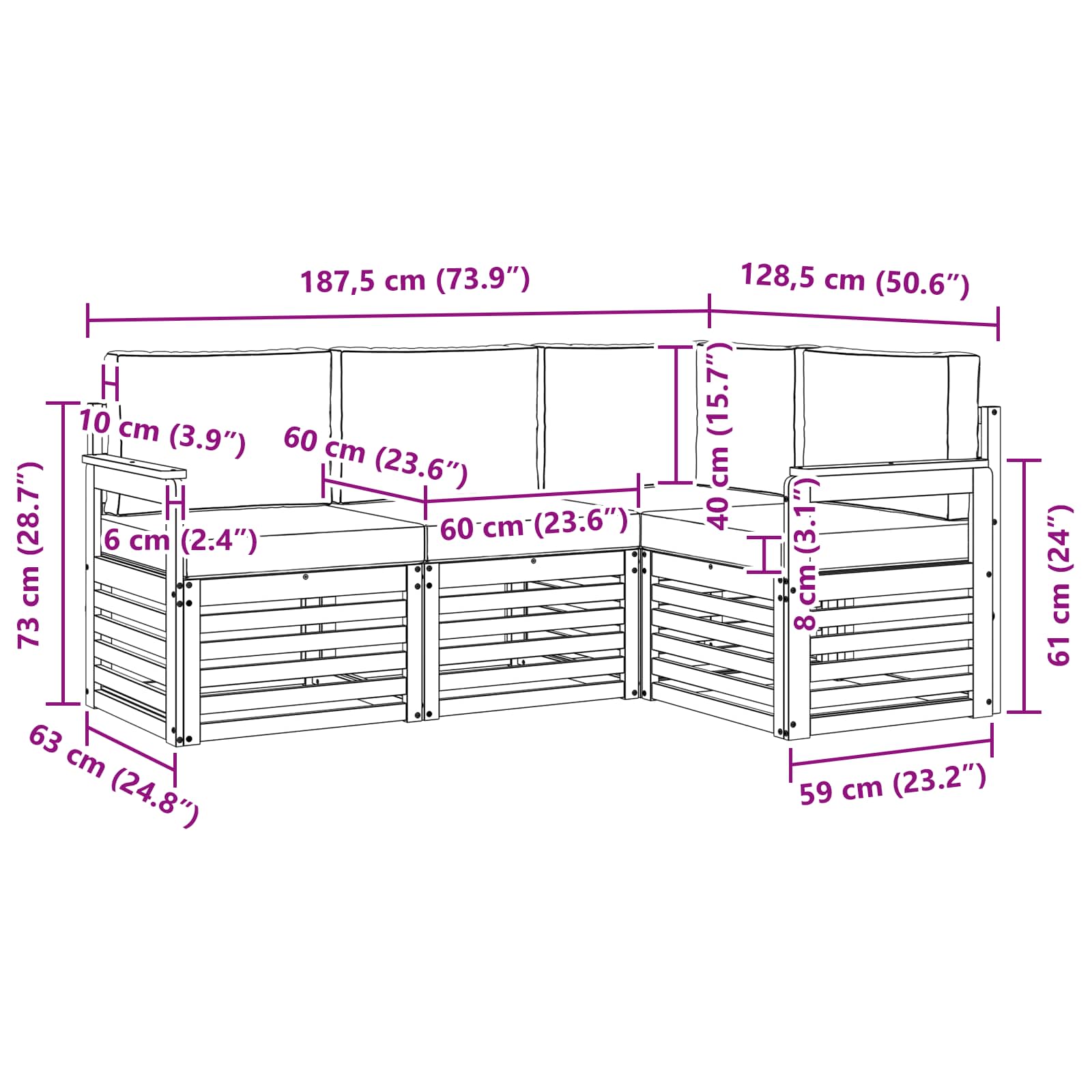 Set divani 4 pcs Naturale e Antracite Legno di Acacia Massello | homemem39