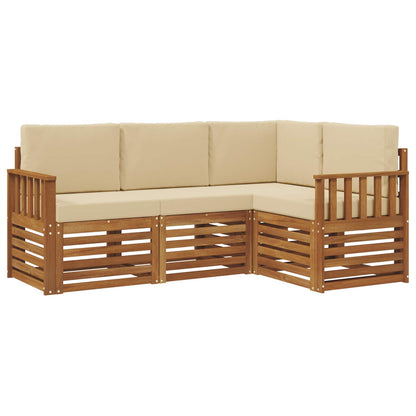Set divani 4 pcs Naturale e Beige Legno di Acacia Massello
