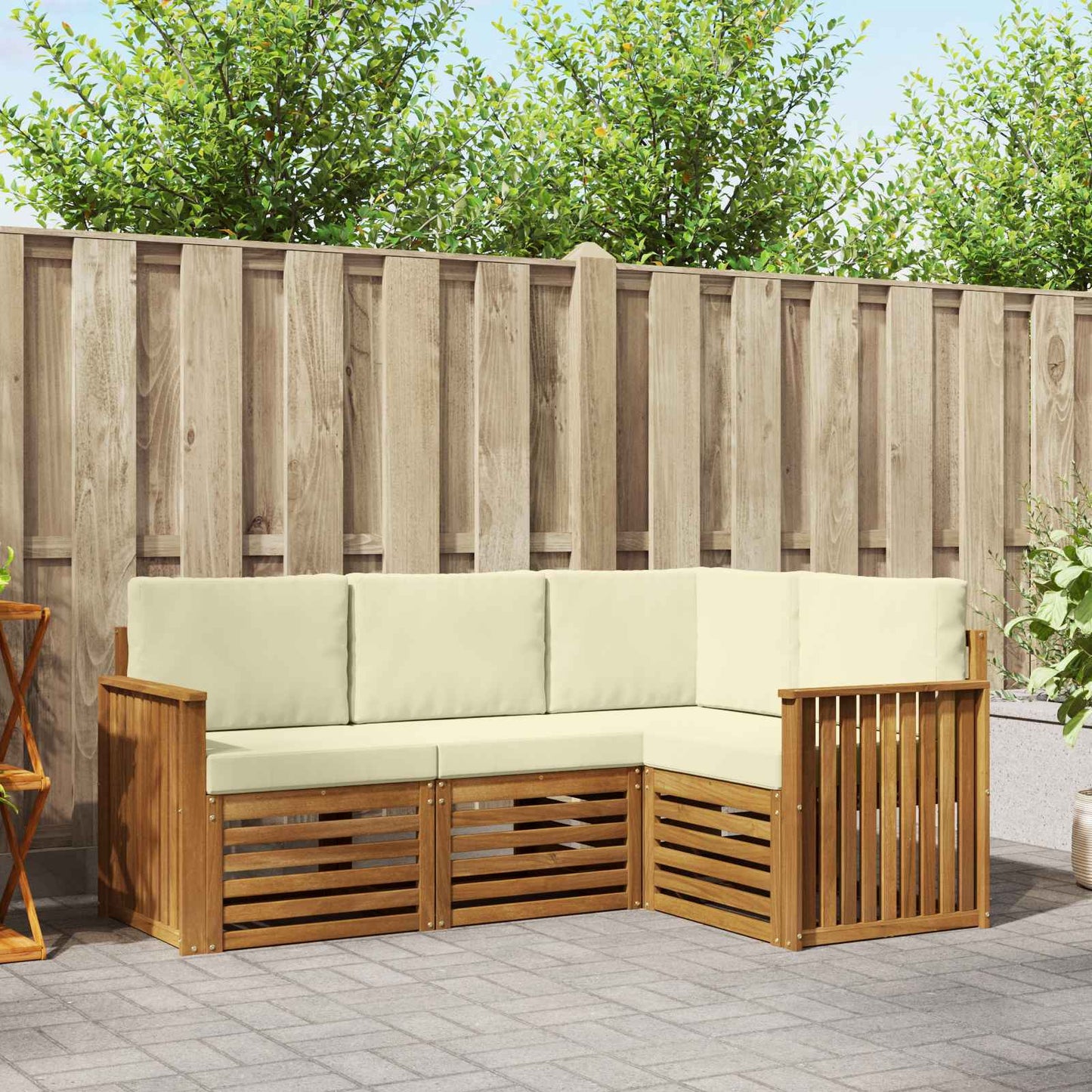 Set divani 4 pcs Naturale e Crema Legno di Acacia Massello
