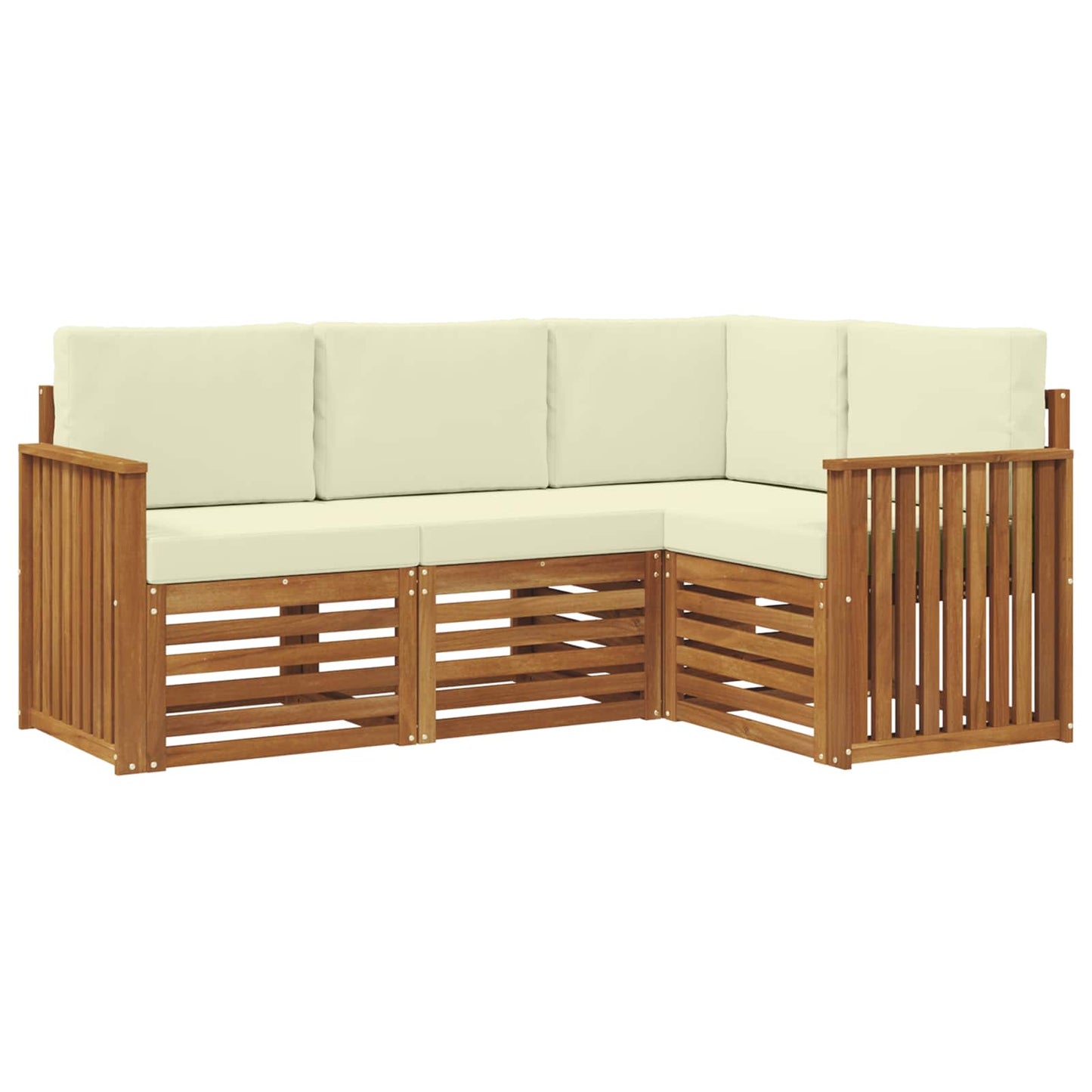 Set divani 4 pcs Naturale e Crema Legno di Acacia Massello