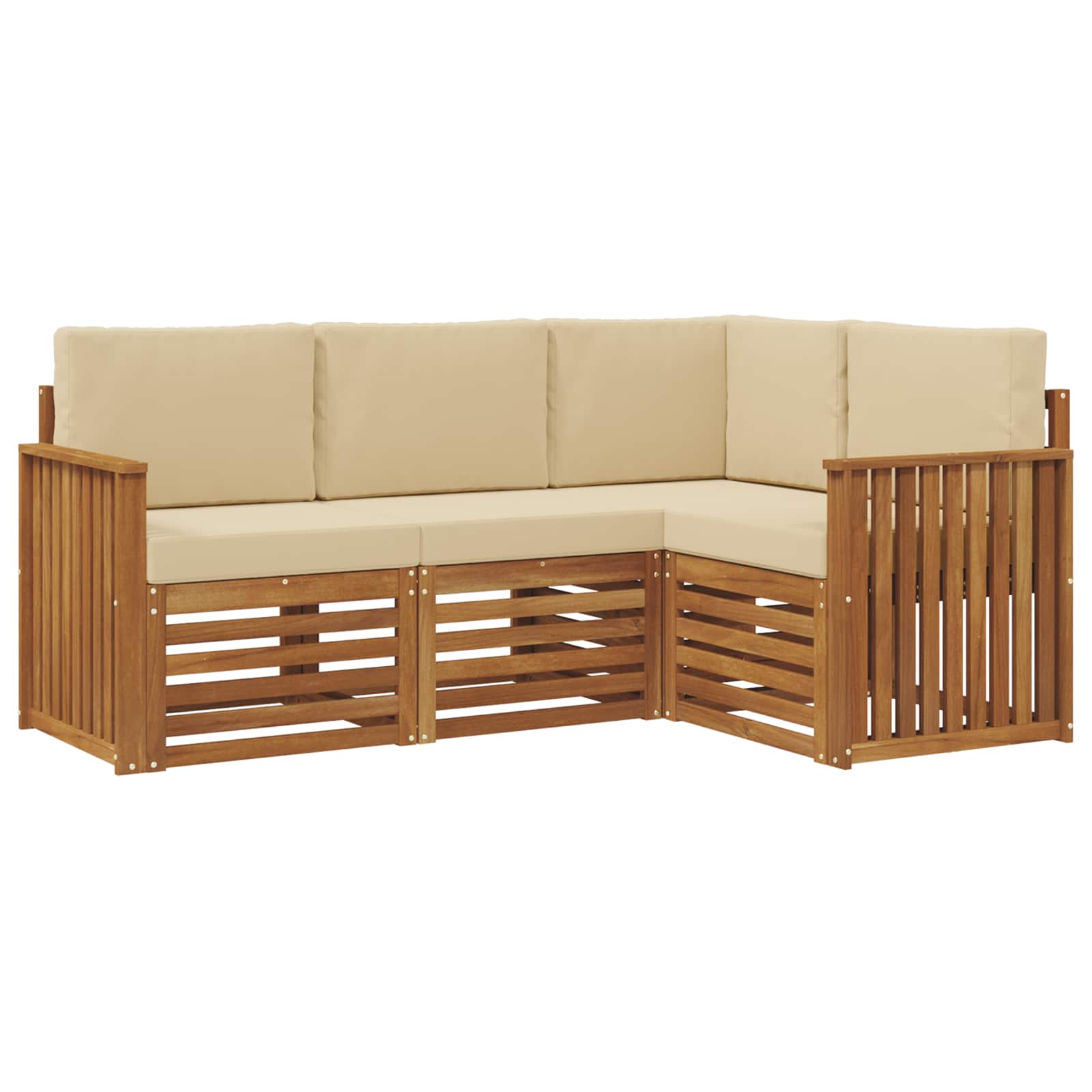 Set divani 4 pcs Naturale e Beige Legno di Acacia Massello | homemem39