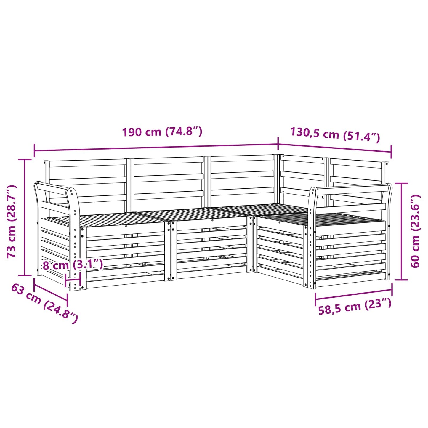 Set divani 4 pcs Naturale Legno di Acacia Massello | homemem39