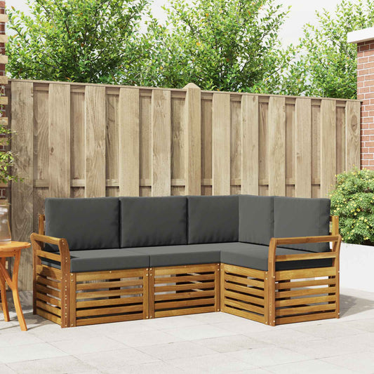 Set divani 4 pcs Naturale e Antracite Legno di Acacia Massello