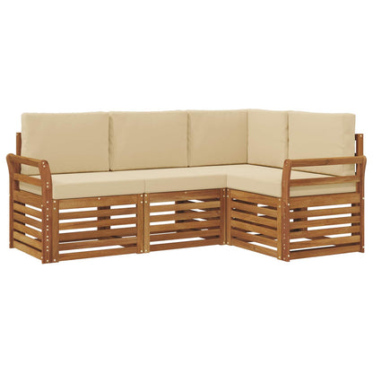 Set divani 4 pcs Naturale e Beige Legno di Acacia Massello