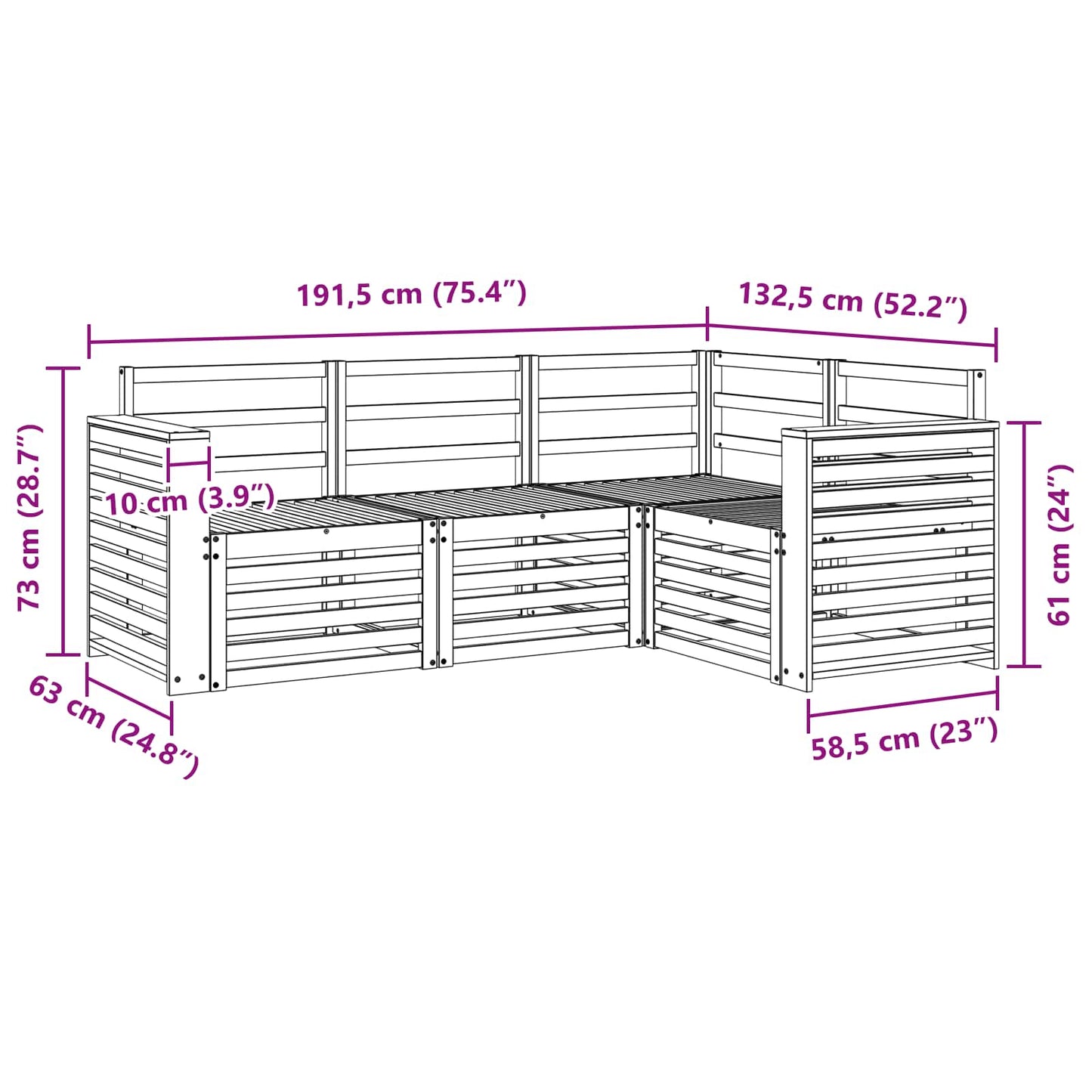 Set divani 4 pcs Naturale Legno di Acacia Massello | homemem39