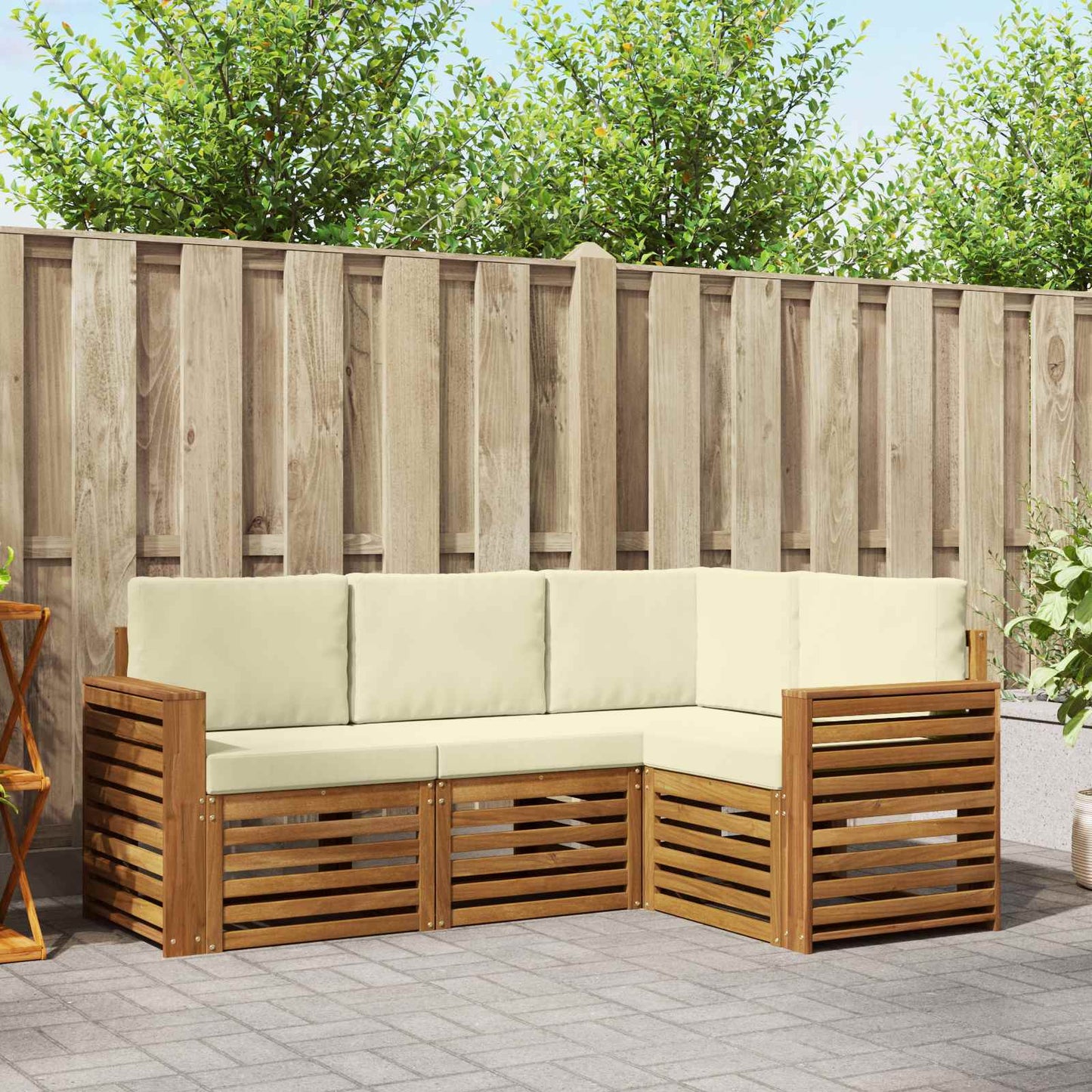 Set divani 4 pcs Naturale e Crema Legno di Acacia Massello
