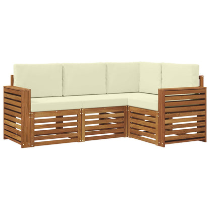 Set divani 4 pcs Naturale e Crema Legno di Acacia Massello