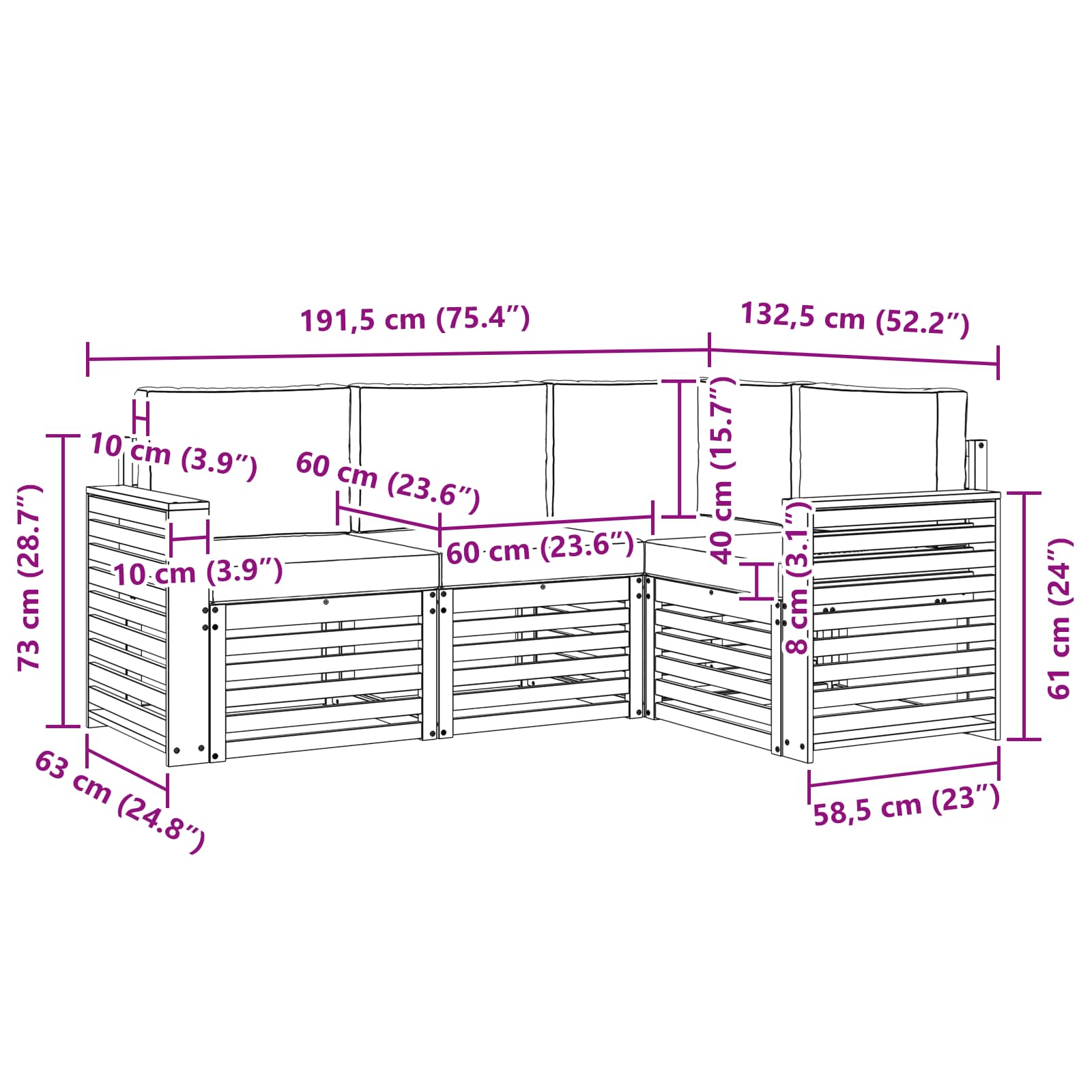 Set divani 4 pcs Naturale e Antracite Legno di Acacia Massello | homemem39