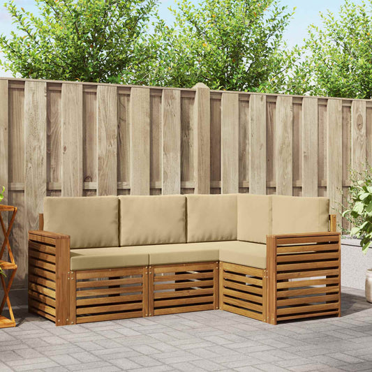 Set divani 4 pcs Naturale e Beige Legno di Acacia Massello | homemem39
