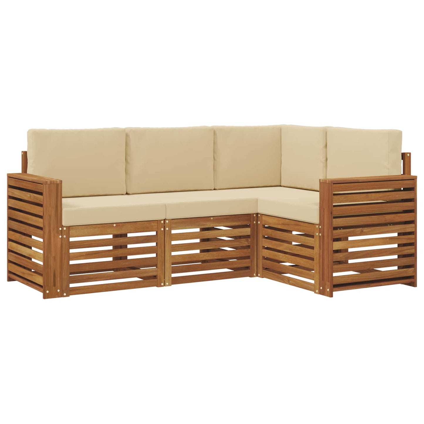 Set divani 4 pcs Naturale e Beige Legno di Acacia Massello | homemem39