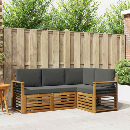Set divani 4 pcs Naturale e Antracite Legno di Acacia Massello