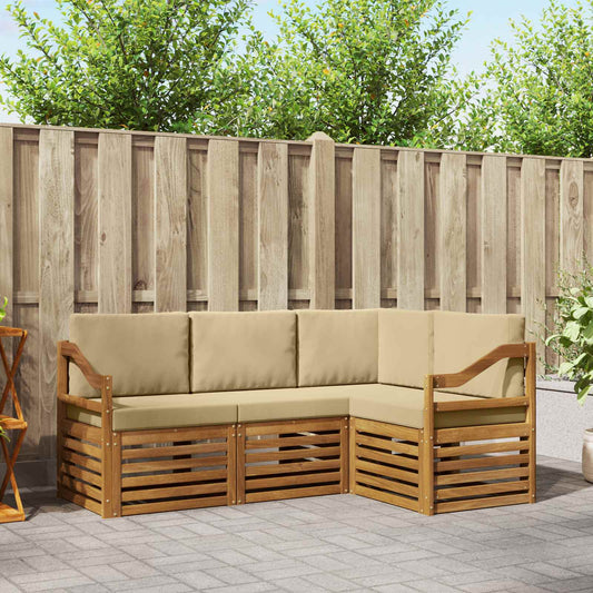 Set divani 4 pcs Naturale e Beige Legno di Acacia Massello