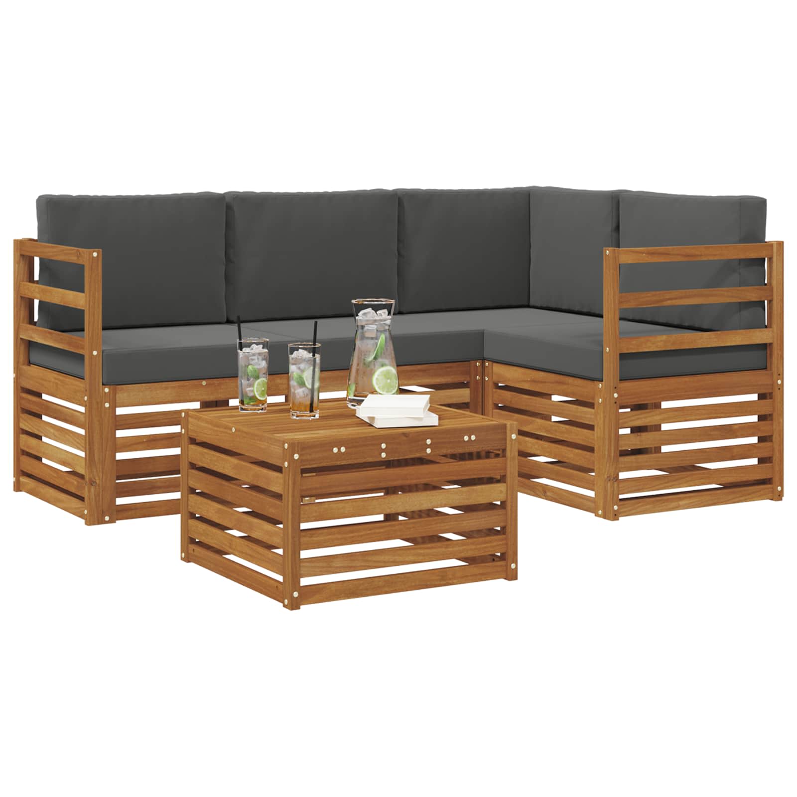 Set di divani da esterno con cuscino 5 pcs Naturale e Antracite | homemem39