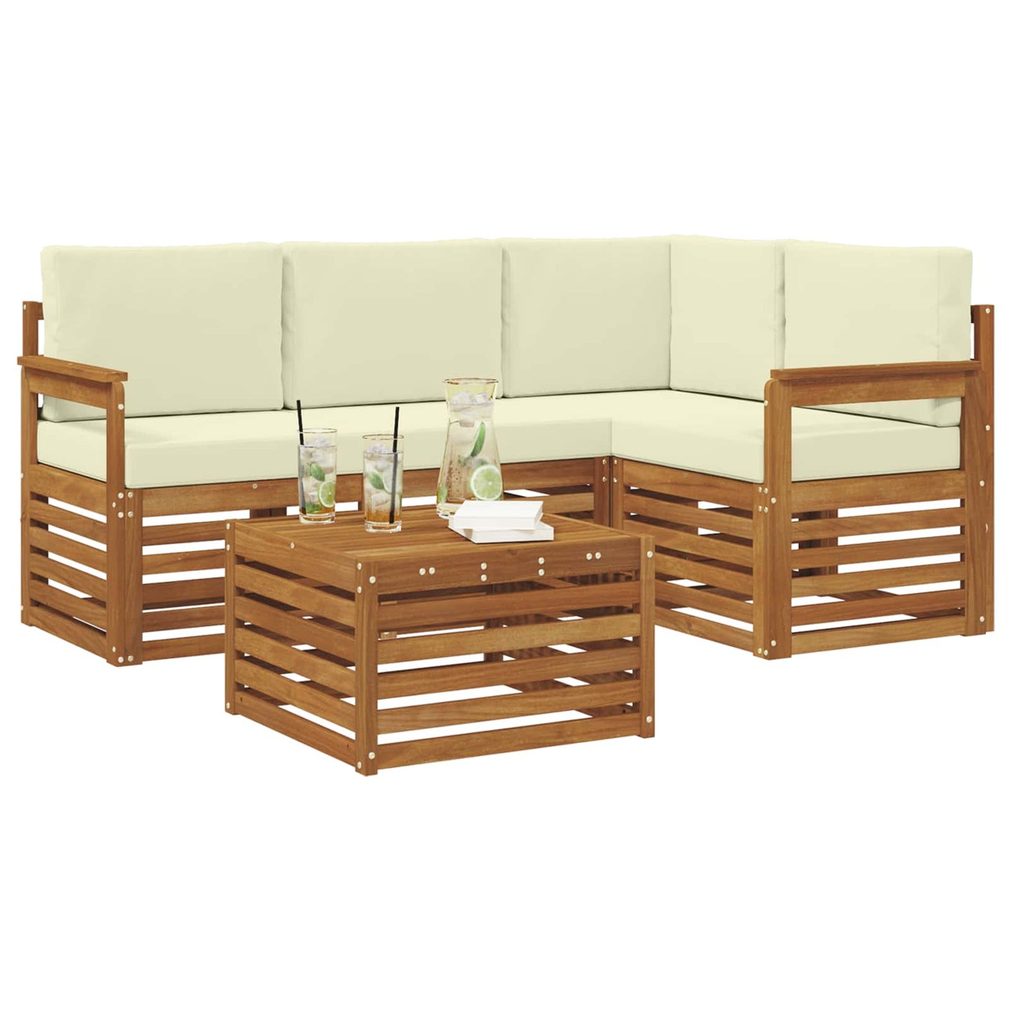 Set di divani da esterno con cuscino 5 pcs Naturale e Crema