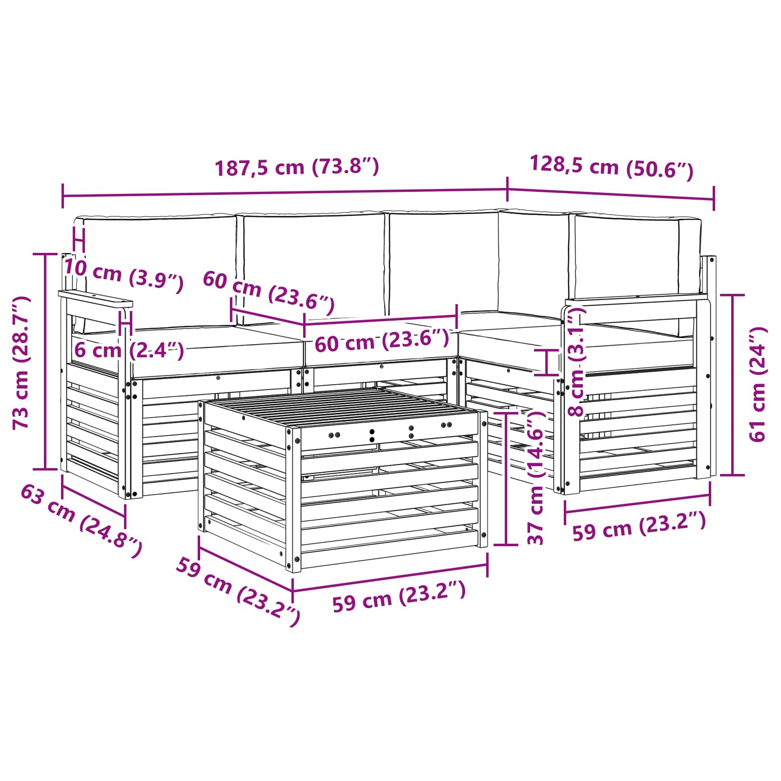 Set di divani da esterno con cuscino 5 pcs Naturale e Crema | homemem39
