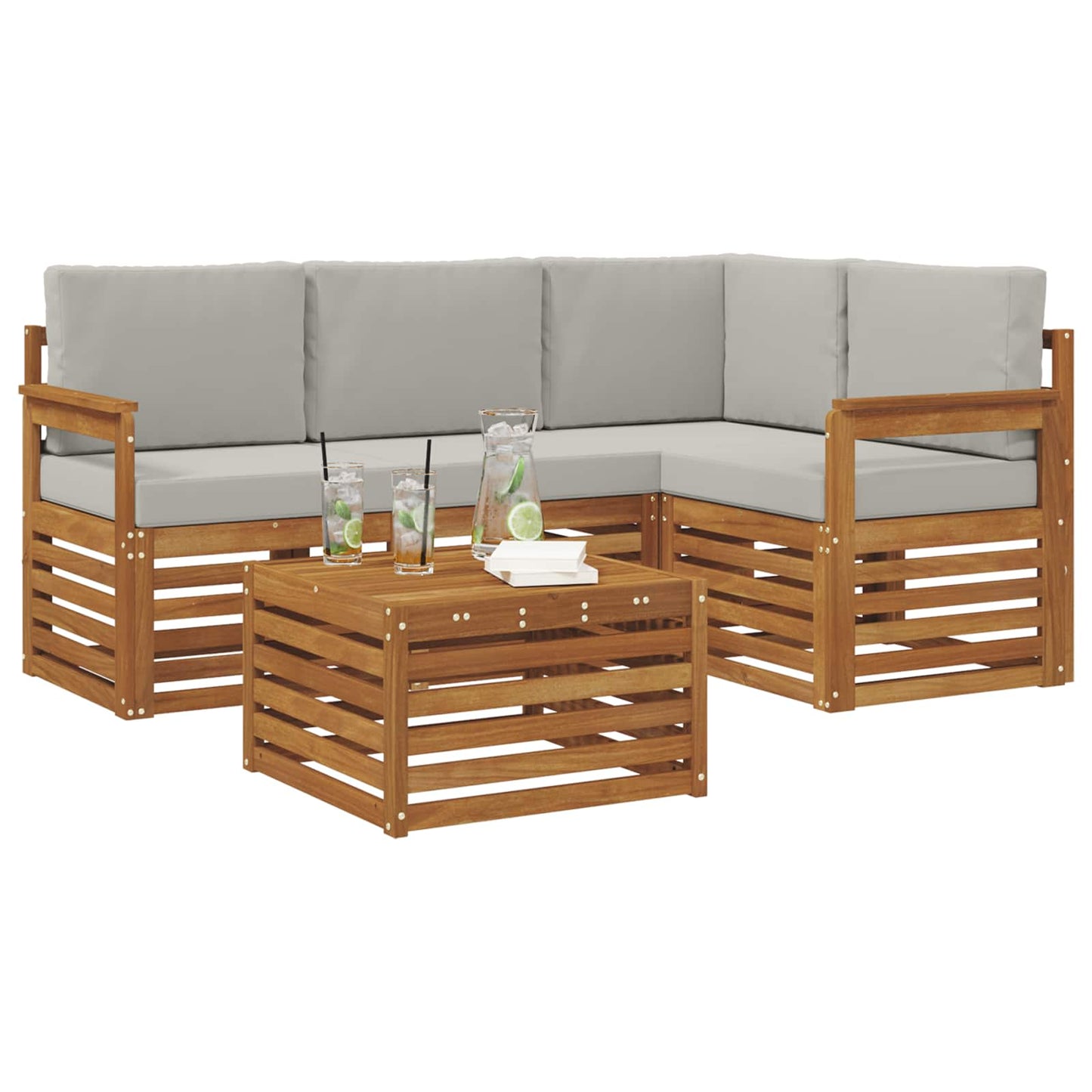 Set di divani da esterno 5 pcs Grigio Naturale e Chiaro | homemem39